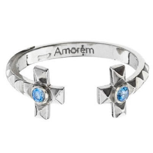 Кольцо Крест с синим фианитом, серебро 925 - Amorem