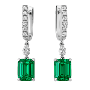 Серьги Элегант, изумруд, серебро 925 и фианиты - Amorem