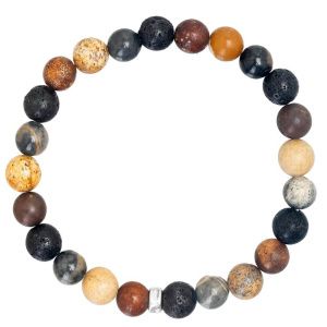 Браслет "Health" из разноцветной Яшмы, вулканической лавы и серебра 925