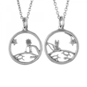 Парные кулоны на цепи Лис и мальчик, серебро 925