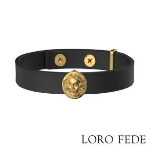Сет - медальон LORO FEDE Альберт Эйнштейн, золото 585 и браслет из натуральной кожи