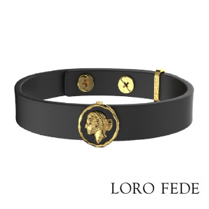 Сет - медальон LORO FEDE Венера, золото 585, горячая эмаль и браслет из натуральной кожи