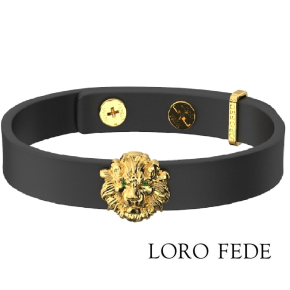 Сет - медальон LORO FEDE Лев, изумруд, золото 585 и браслет из натуральной кожи