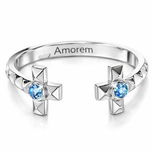 Кольцо Крест с синим фианитом, серебро 925 — символ элегантности и благородства - Amorem