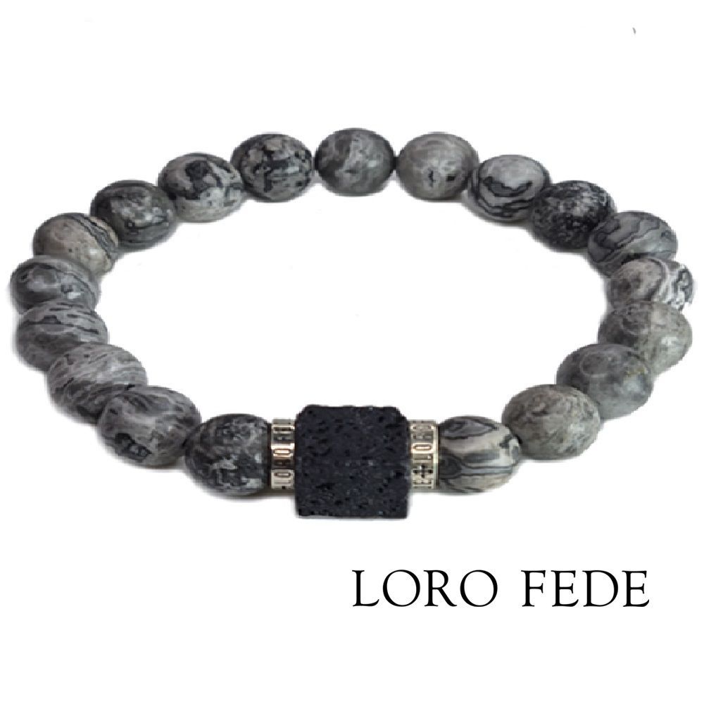 

Браслет LORO FEDE Успех из вулканической лавы, серой яшмы и серебра 925