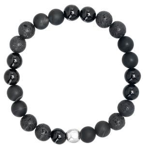 Браслет "Мужество" из агата, вулканической лавы и серебра 925