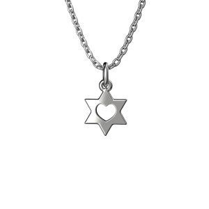 Колье Звезда Давида с сердцем, серебро 925