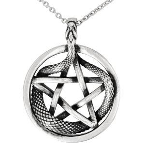 Кулон на цепи Пентакль со змеёй большой, серебро 925 — символ духовной силы, защиты и глубокой трансформации - Amorem