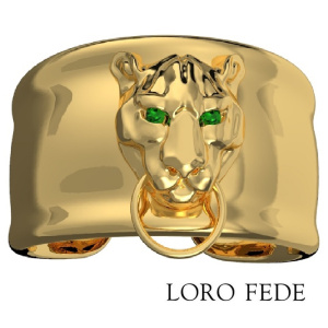 Кольцо LORO FEDE Ягуар, изумруд и золото 585