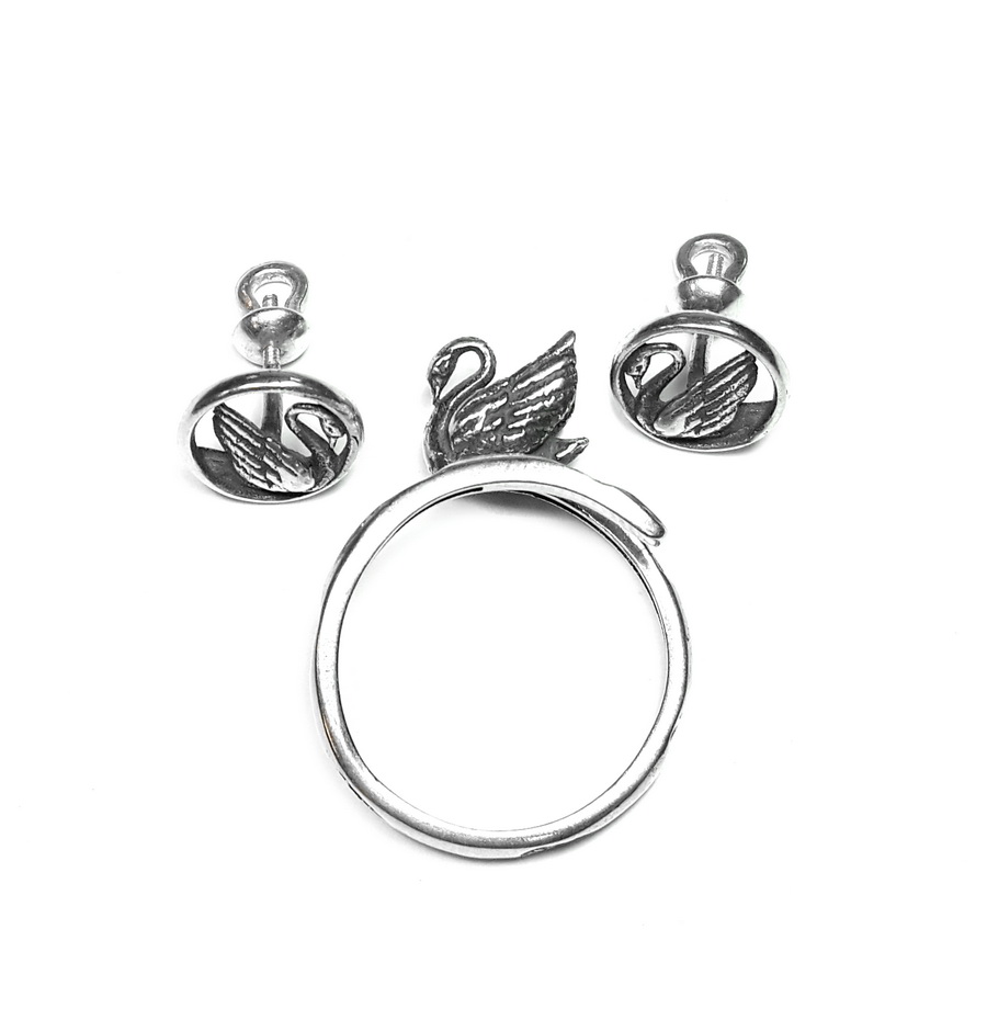 

Комплект из серег и кольца в форме Лебедя, серебро 925
