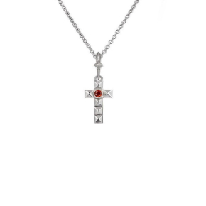 Колье Крест с красным фианитом, серебро 925