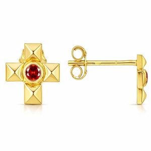 Пусеты Крест с рубином, золото 585 — символ элегантности и благородства 