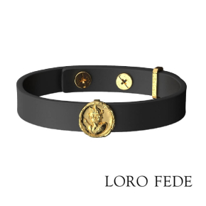 Сет - медальон LORO FEDE Ахиллес, золото 585 и браслет из натуральной кожи