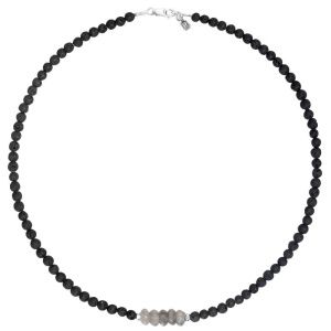 Колье "Target" из вулканической лавы, лабрадорита и серебра 925