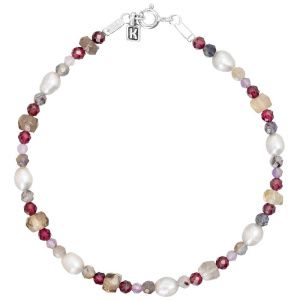 Браслет "Elegant" из жемчуга, граната, аметиста, раухтопаза и серебра 925