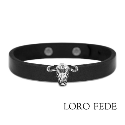 Сет - медальон LORO FEDE Бык, серебро 925 и браслет из натуральной кожи 
