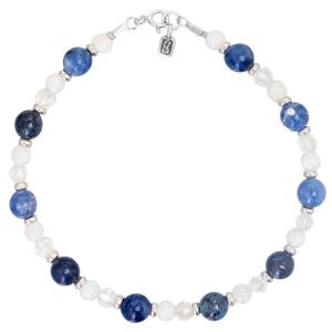 Браслет "Интуиция" из лунного камня, содалита, горного хрусталя и серебра 925