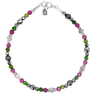 Браслет "Потенциал" из рубина, нефрита, гематита, марказита, аметиста, пирита и серебра 925