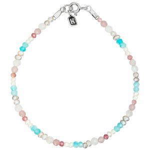 Браслет "Four seasons" из жемчуга, розового кварца, амазонита, турмалина и серебра 925