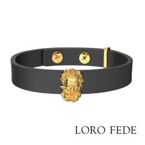Сет - медальон LORO FEDE Посейдон, золото 585 и браслет из натуральной кожи
