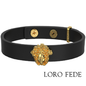 Сет - медальон LORO FEDE Горгона, золото 585 и браслет из натуральной кожи