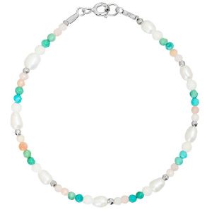 Браслет "Sea of love" из  жемчуга, розового опала, бирюзы и серебра 925