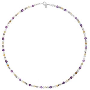 Колье "Four seasons" из аквамарина, аметиста, зелёного граната, лунного камня, гематита и серебра 925