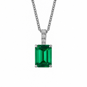 Кулон Элегант, изумруд, фианиты, серебро 925 - Amorem