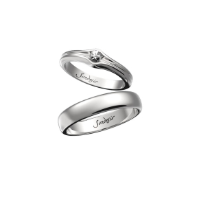 Кольца обручальные Любовь, бриллиант, золото 585 пробы