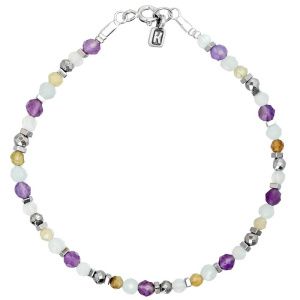 Браслет "Four seasons" из аквамарина, аметиста, зелёного граната, лунного камня, гематита и серебра 925