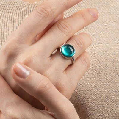 Кольцо Морской бриз большое, турмалин параиба 12 мм, серебро 925