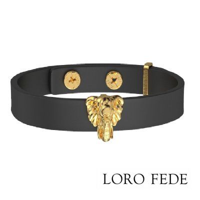  Сет - медальон LORO FEDE Слон, золото 585 и браслет из натуральной кожи