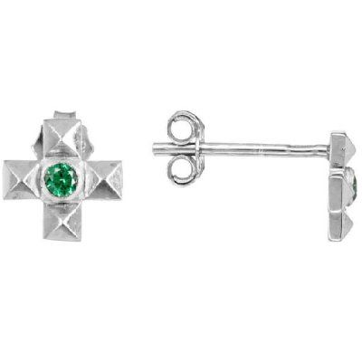 Пусеты Крест с изумрудом, золото 585 — символ элегантности и благородства