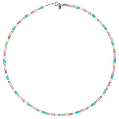 Колье "Four seasons" из жемчуга, амазонита, турмалина, розового кварца и серебра 925