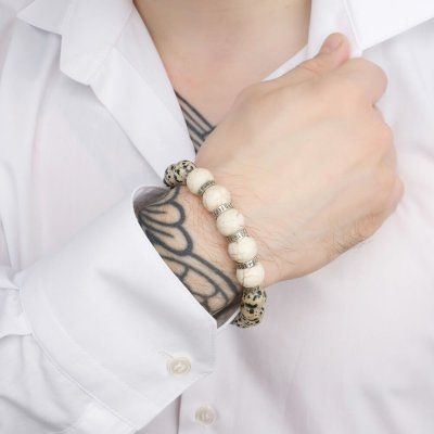 Браслет LORO FEDE Умиротворение из далматиновой яшмы, говлита и серебра 925