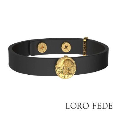  Сет - медальон LORO FEDE Геркулес, золото 585 и браслет из натуральной кожи