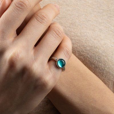 Кольцо Морской бриз малое, турмалин параиба 8 мм, серебро 925