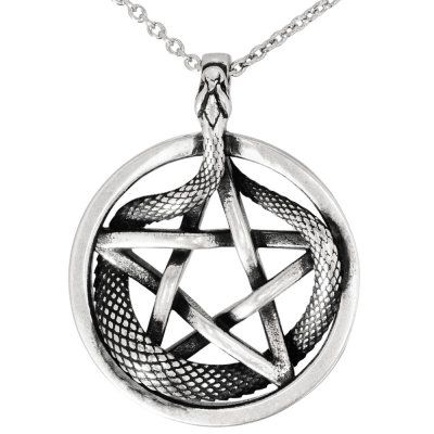 Кулон на цепи Пентакль со змеёй большой, серебро 925 — символ духовной силы, защиты и глубокой трансформации.