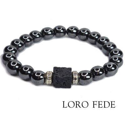 Браслет LORO FEDE Сила из черного гематита, лавы и серебра 925