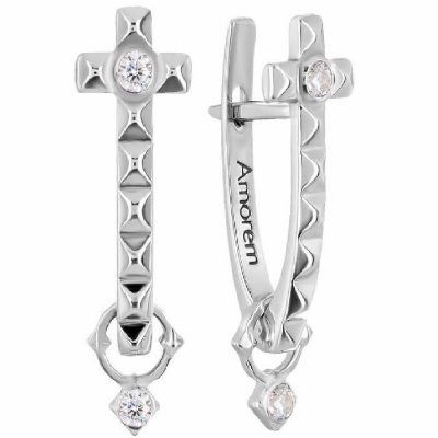 Серьги Крест с бриллиантом, золото 585 — символ элегантности и благородства