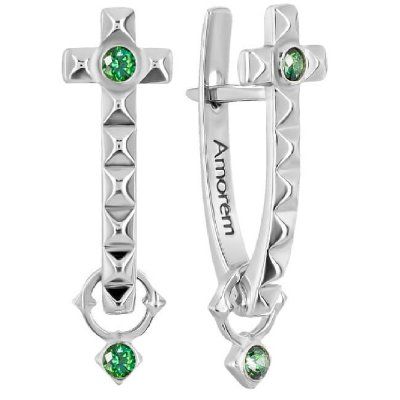 Серьги Крест с изумрудом, золото 585 — символ элегантности и благородства