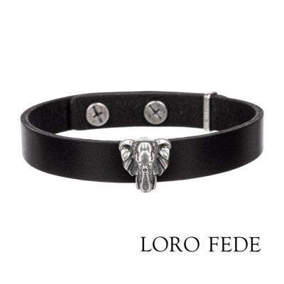 Сет - медальон LORO FEDE Слон, серебро 925 и браслет из натуральной кожи