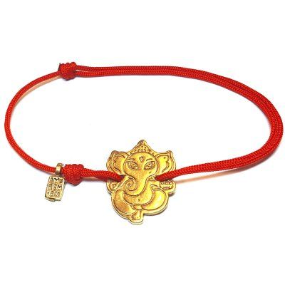  Ганеша, браслет на нити из золота 585 пробы