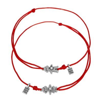 Парные браслеты мальчик и девочка с фианитом, серебро 925 