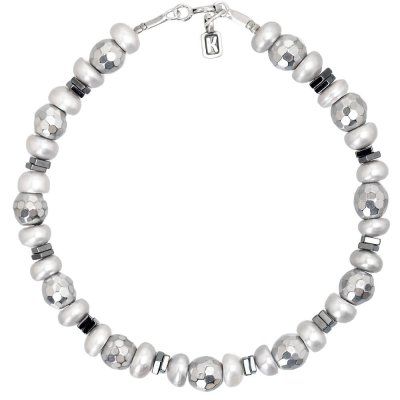 Браслет "Silver Surfer" из серого жемчуга, гематита и серебра 925