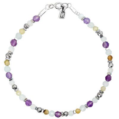 Браслет "Four seasons" из аквамарина, аметиста, зелёного граната, лунного камня, гематита и серебра 925