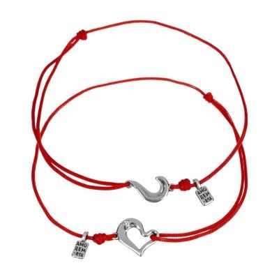 Парные браслеты Сердца влюбленных с фианитом, серебро 925 