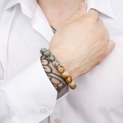 Браслет LORO FEDE Смелость из земляной яшмы, серой яшмы и серебра 925