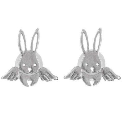 Серьги пусеты Зайка с крыльями, серебро 925 — символ нежности и вдохновения