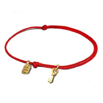 Браслет Ключик маленький на нити, золото 585 на нити